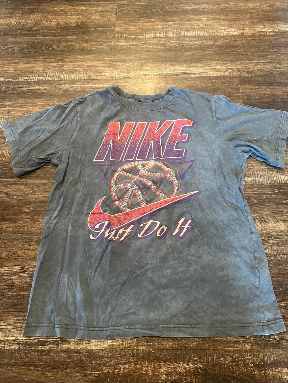 Nike Kids Blue Graphic 'Just Do It' Tee with Pink & Purple Logo